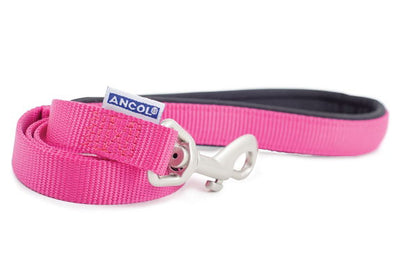 Ancol Viva Nylon Padded Snap Lead Pink 25mm X1.8m